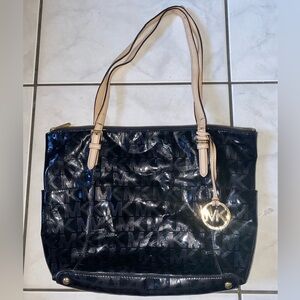 Michael Kors Patent Leather Black and Tan Tote